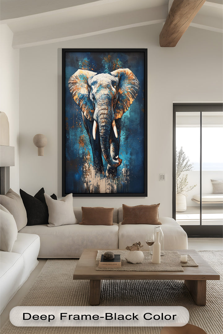 Elephant in Blue Tones - Animal Oil Painting