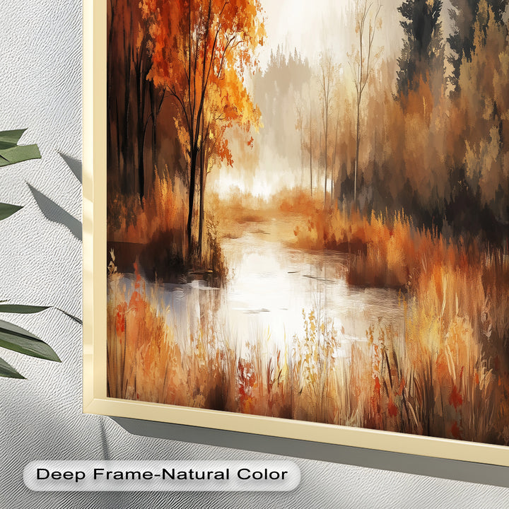 Autumn Forest Lake Wall Art – Fall Nature Oil Painting