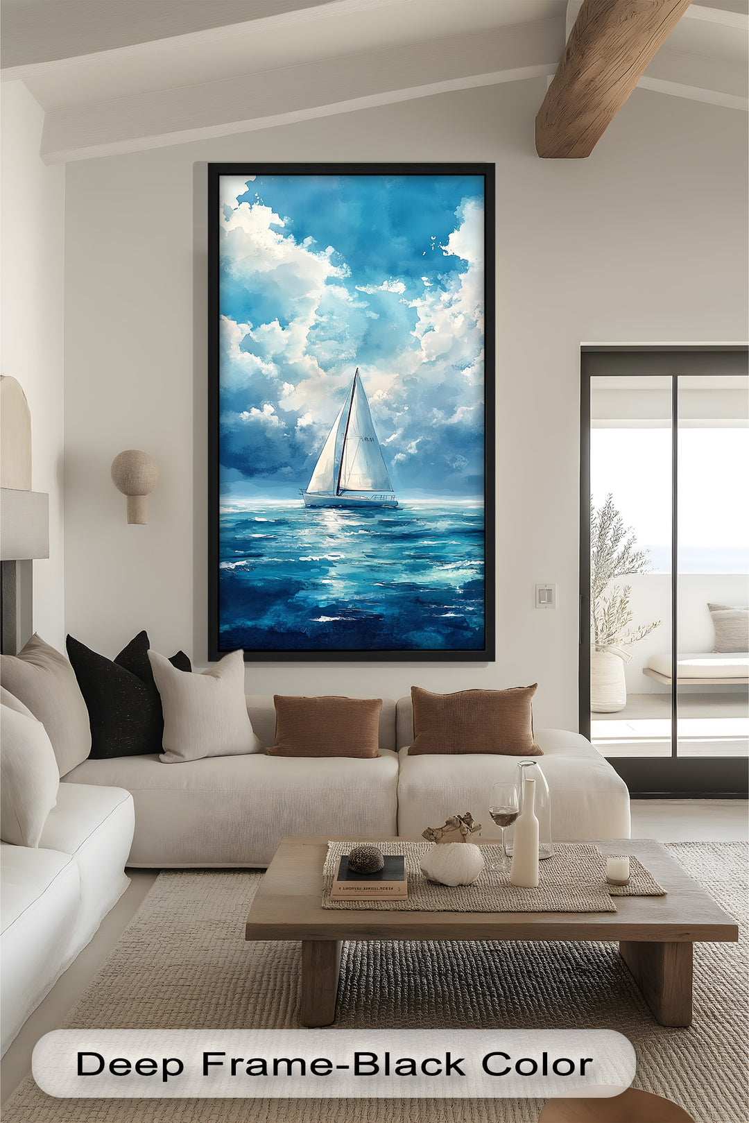 White Sailboat Blue Skies - Modern Oil Painting