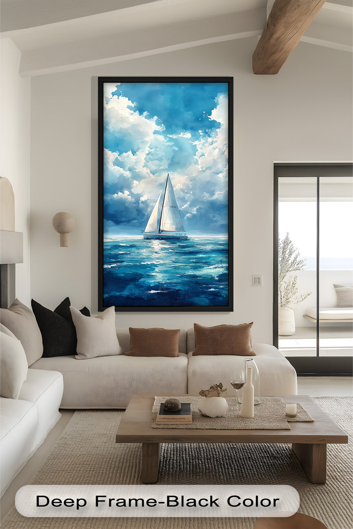 White Sailboat Blue Skies - Modern Oil Painting