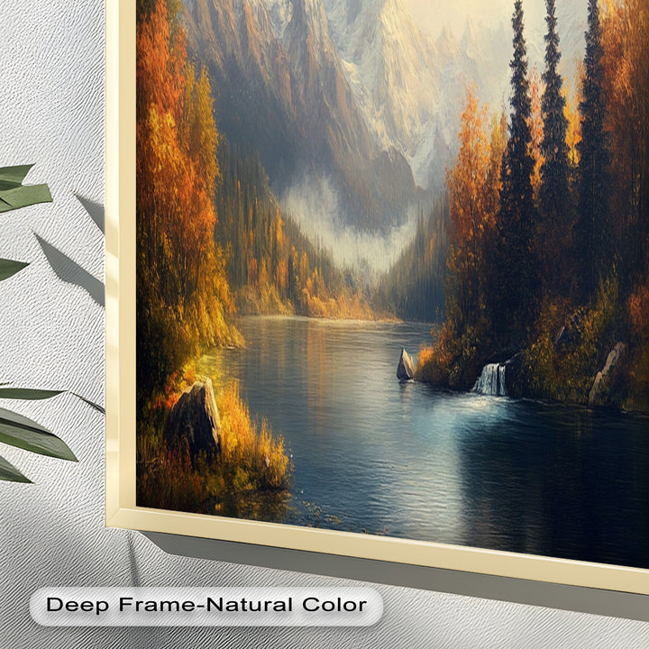 Herbstliche Seewandkunst – Ölgemälde einer Berglandschaft