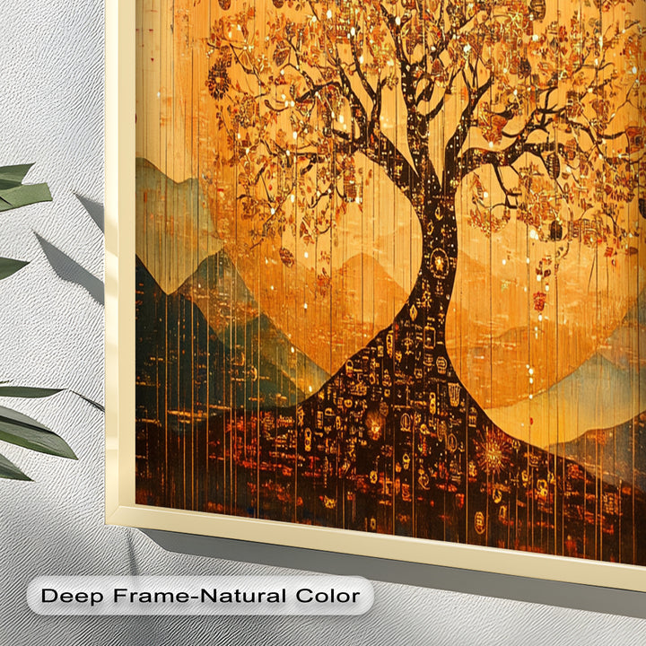 Tree of Light – Radiant Abstract Golden Tree Oil Painting