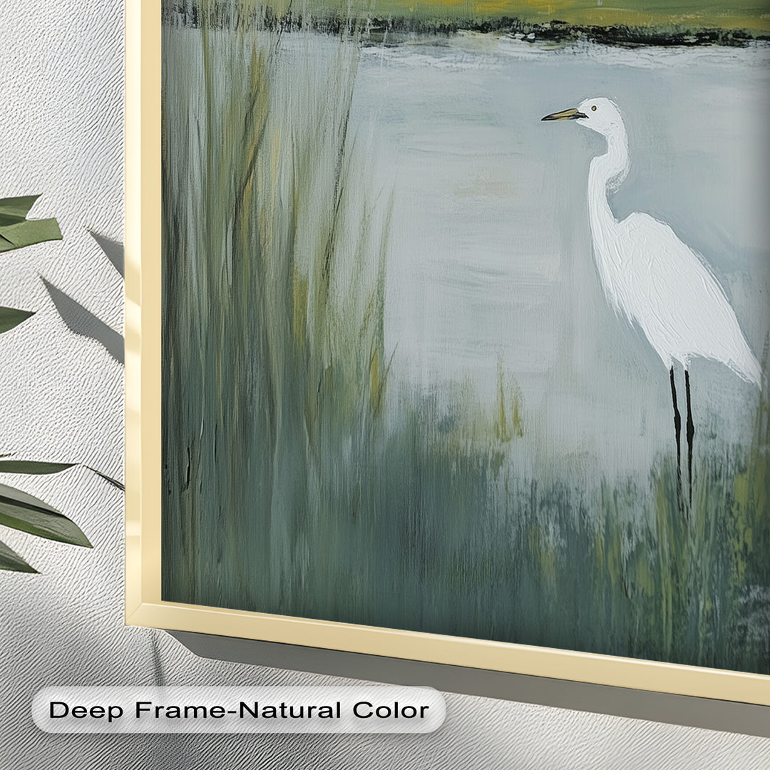 Egret by the Marsh – Minimalist Landscape Oil Painting