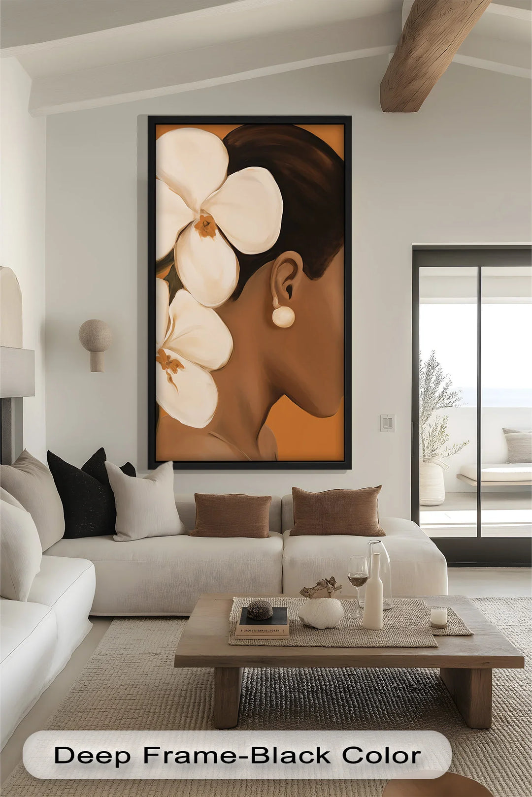 African Woman Wall Art – White Orchid Portrait Oil Painting - MyPhotoStation