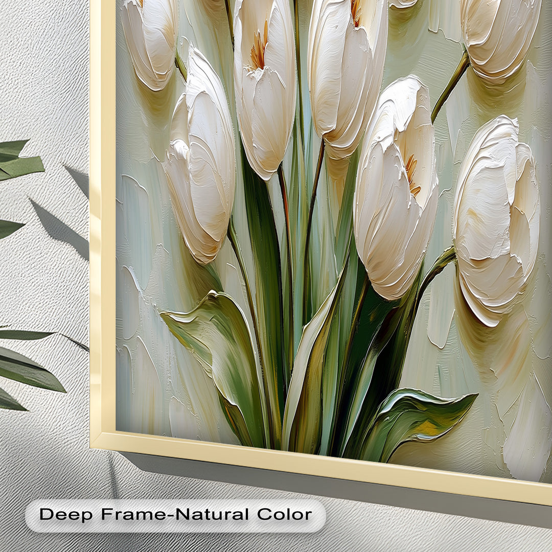 Whispers of Spring – Creamy White Tulip Bouquet Flower Oil Painting