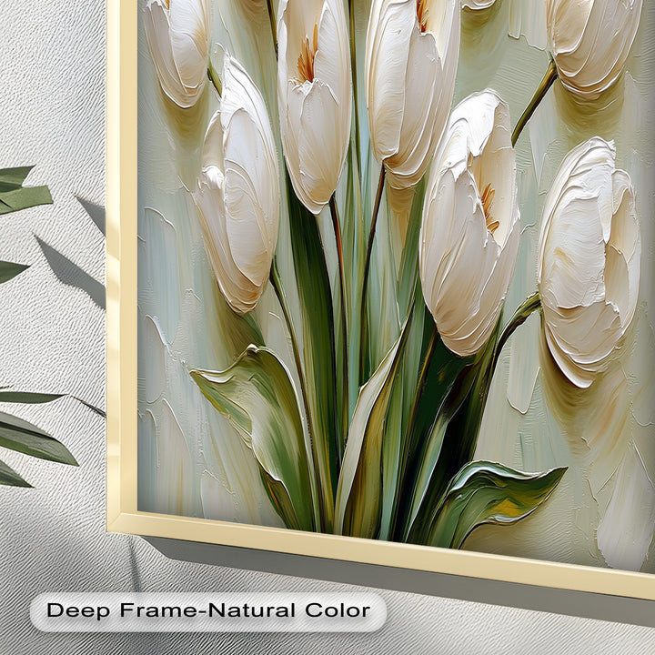 Whispers of Spring – Creamy White Tulip Bouquet Flower Oil Painting