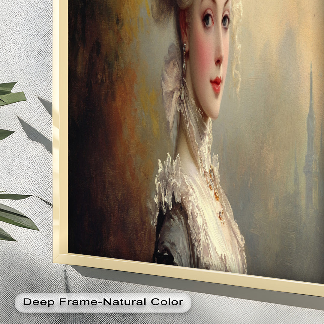 Rococo Grace Oil Painting – Portrait of a Noblewoman in Ivory Lace