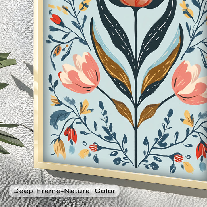 Folk-inspirierte Tulpenharmonie – Boho-Blumenölgemälde