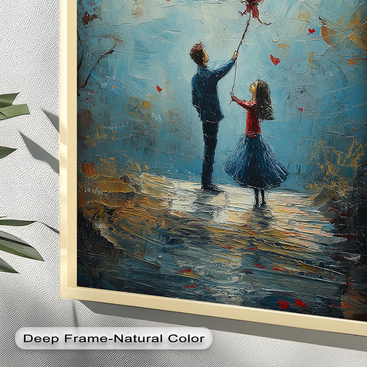 Romantic Red Heart Balloon Scene - Love Oil Painting