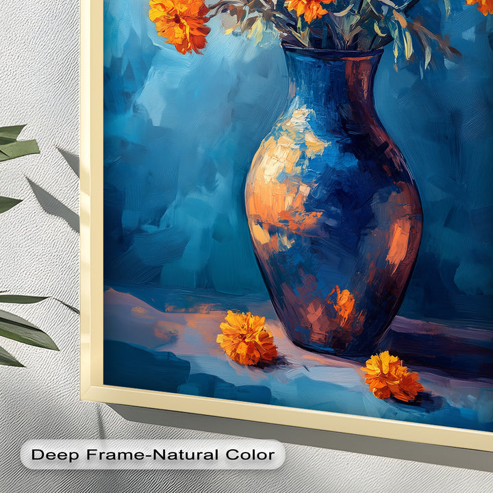 Golden Marigolds in Midnight Blue – Flower Oil Painting