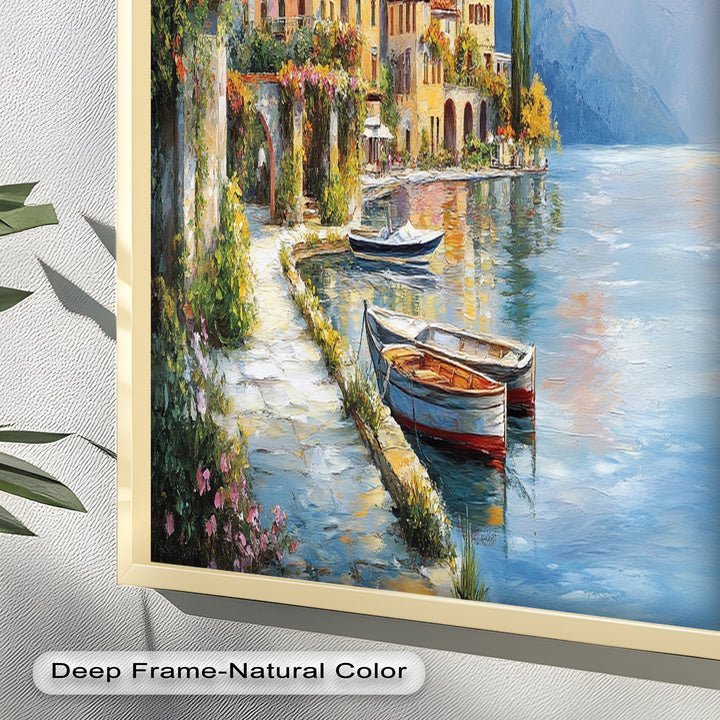 Italian Lake Village Wall Art – Mediterranean Oil Painting