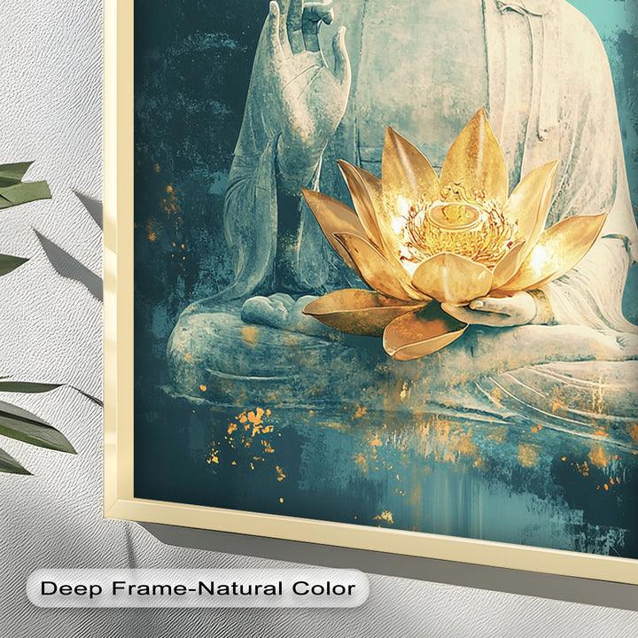 Buddha with Lotus Flower Wall Art – Religious Oil Painting