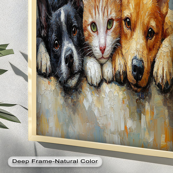 Cat and Dogs Resting Together - Animal Oil Painting