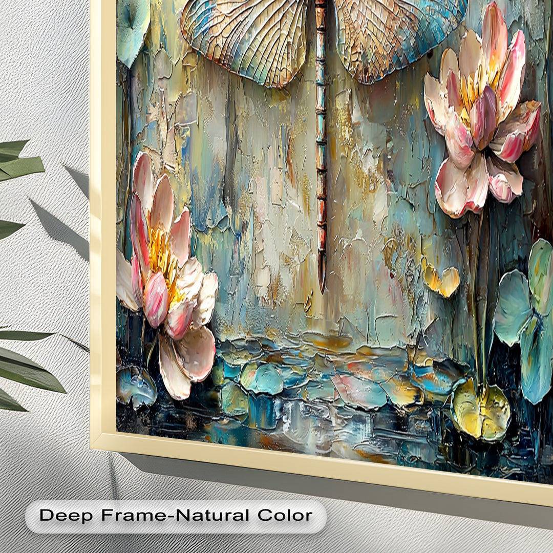Floral Dragonfly – Framed Botanical Oil Painting