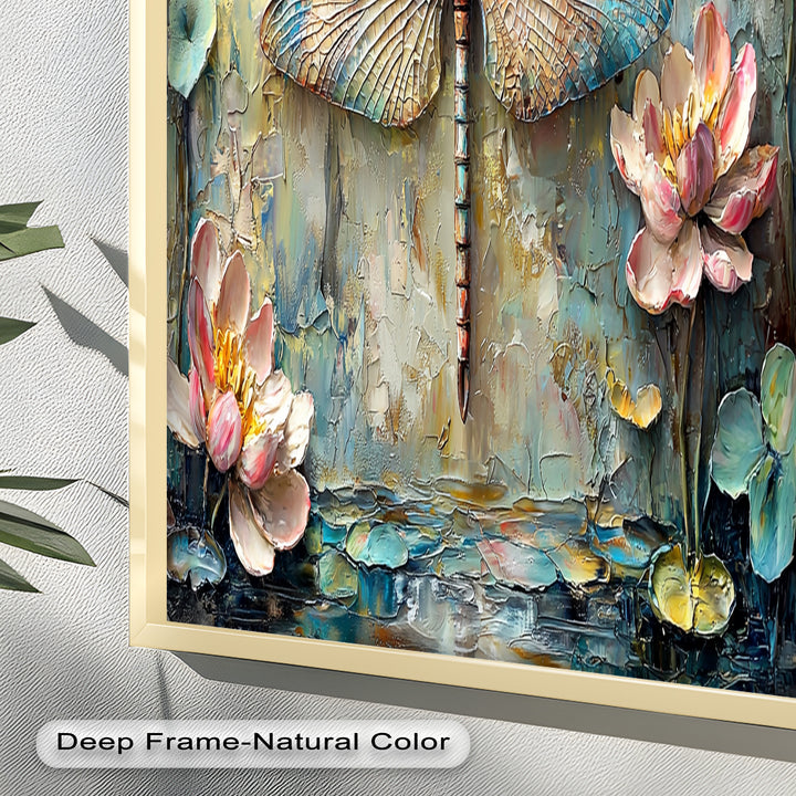 Floral Dragonfly – Framed Botanical Oil Painting