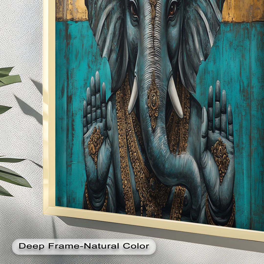 Blaue Ganesha Wandkunst – Religiöses Ölgemälde