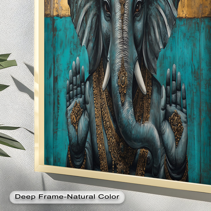Blaue Ganesha Wandkunst – Religiöses Ölgemälde
