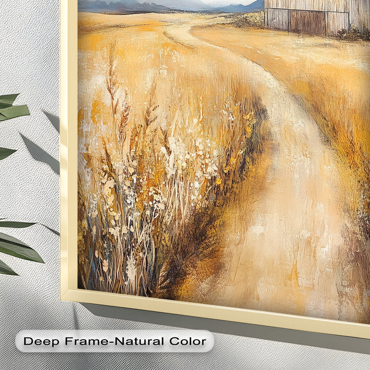 Country Wall Art - Golden Field Barn Landschaftsölgemälde