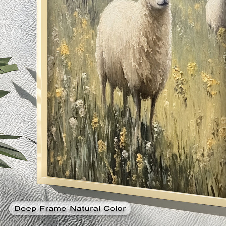 Sheep in Spring Meadow – Pastoral Oil Painting