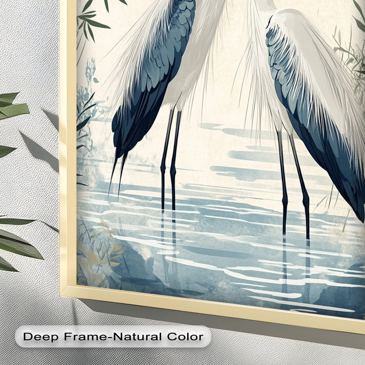 Twin Herons in Harmony – Bird Oil Painting