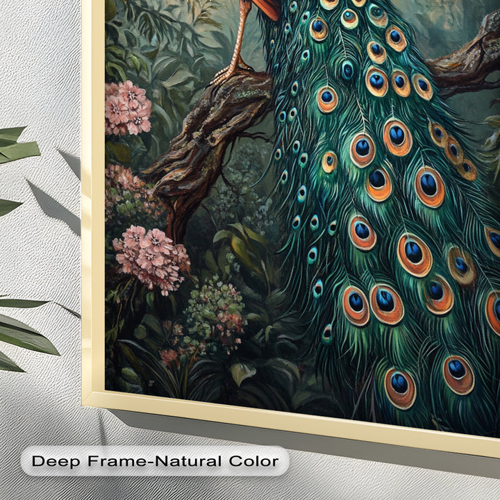 Peacock Among Blossoms – Regal Garden Beauty Animal Oil Painting