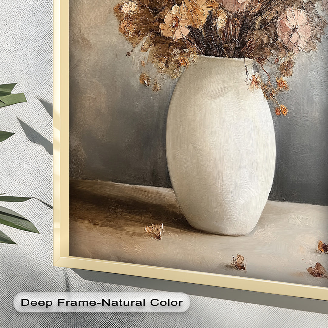 Brown Bouquet in White Vase - Flower Oil Painting