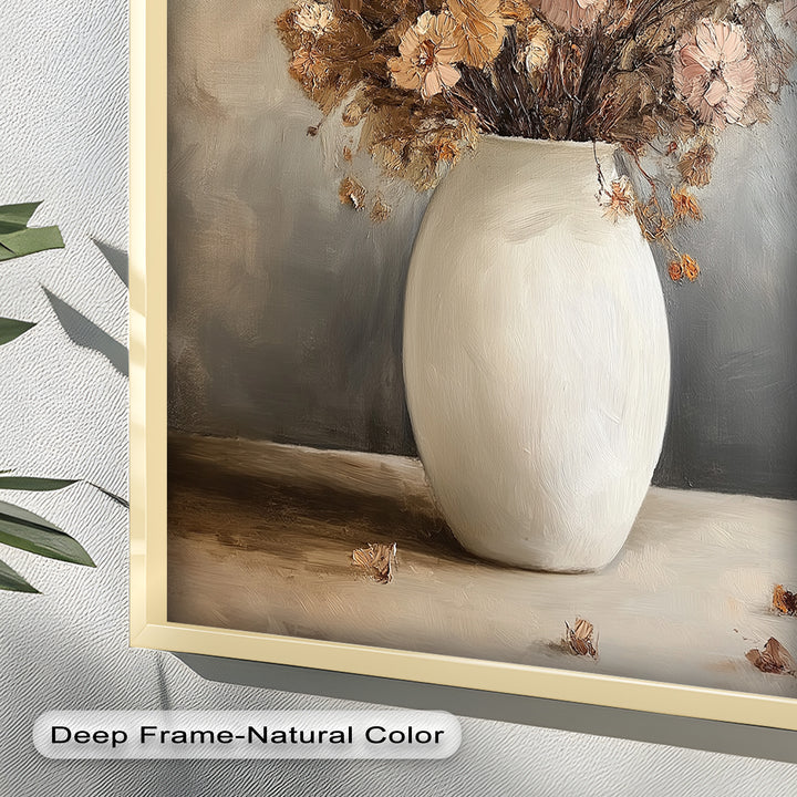 Brown Bouquet in White Vase - Flower Oil Painting