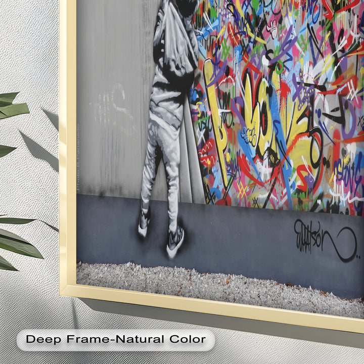 Beyond the Curtain – Banksy-Inspired Graffiti Oil Painting
