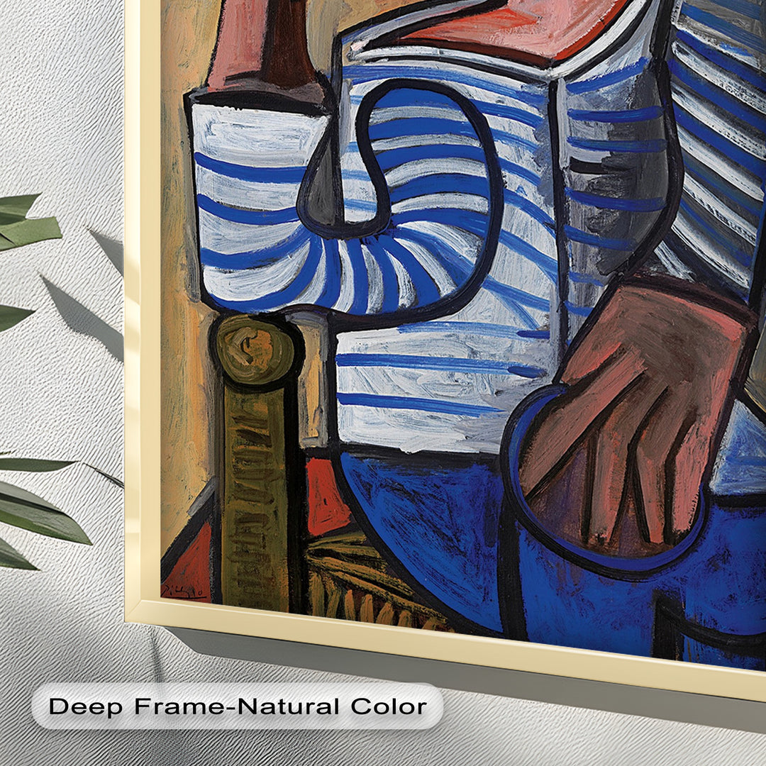 Melancholy in Stripes – Seated Man with Blue Shirt Picasso Oil Painting
