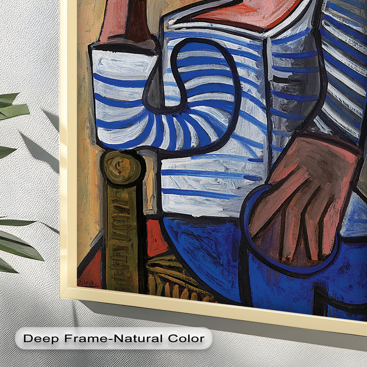 Melancholy in Stripes – Seated Man with Blue Shirt Picasso Oil Painting