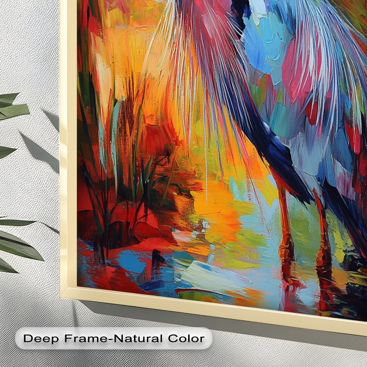 Colored Heron in Abstract Color Splash – Animal Oil Painting