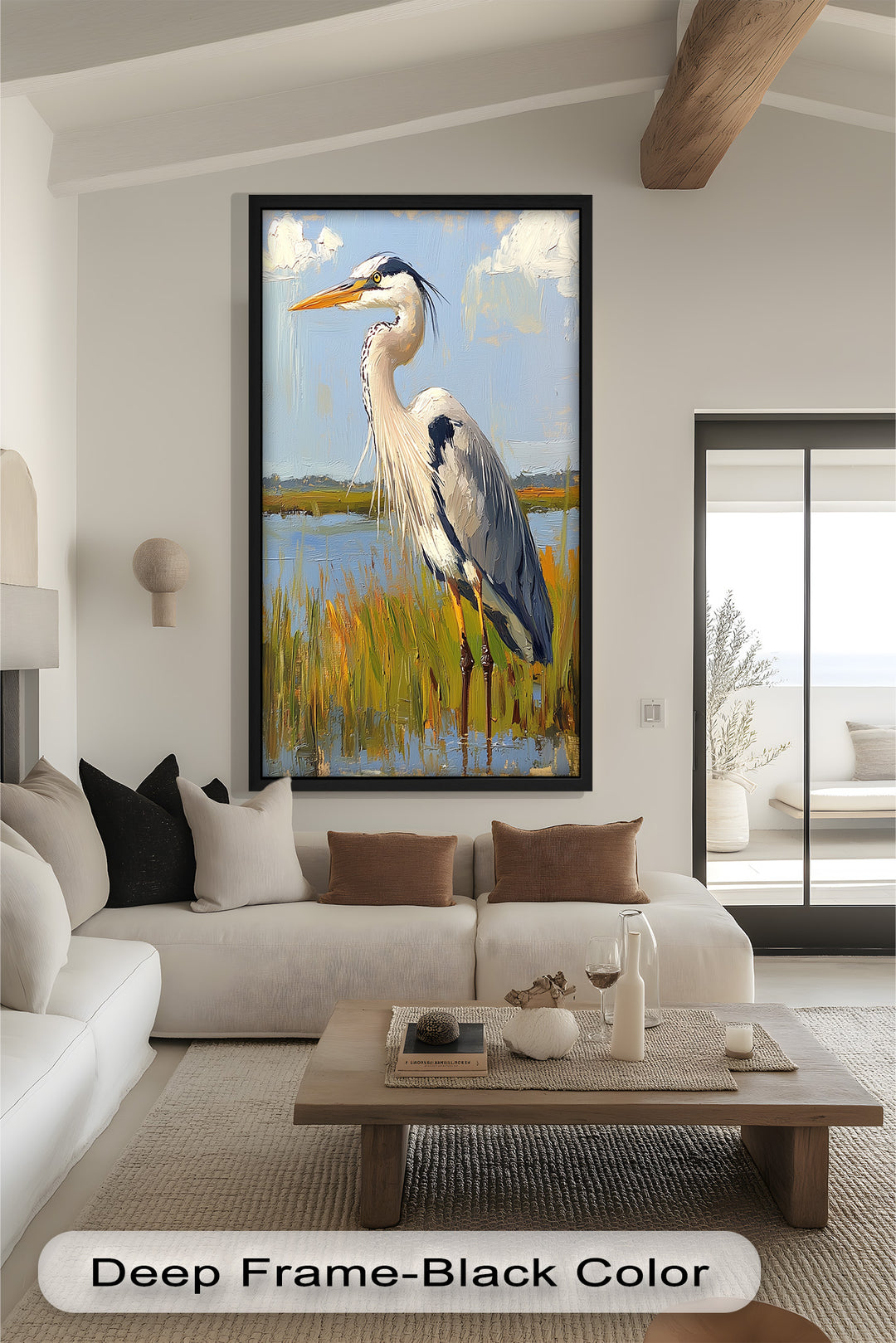 Heron in Sunlit Wetlands - Animal Oil Painting