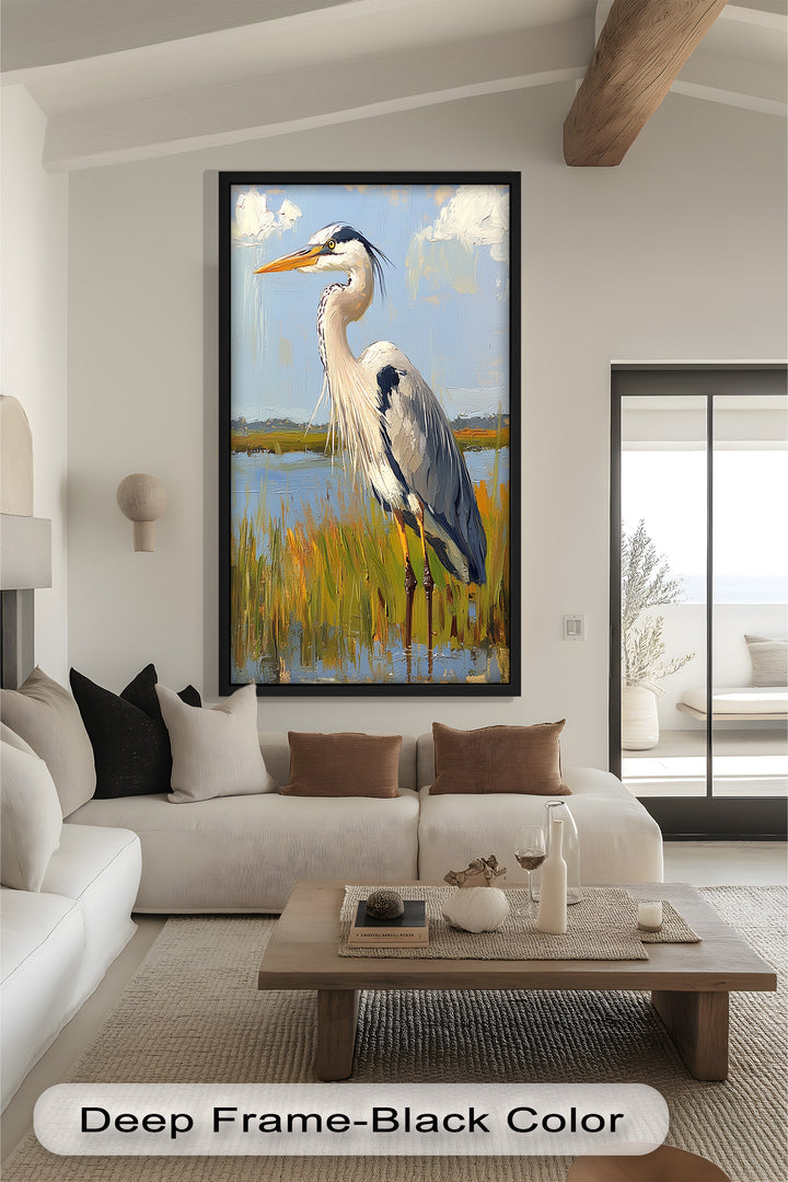 Heron in Sunlit Wetlands - Animal Oil Painting