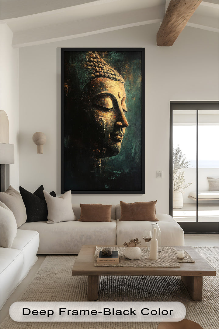 Ruhiges Buddha-Gesicht als Wandkunst – Religiöses Ölgemälde