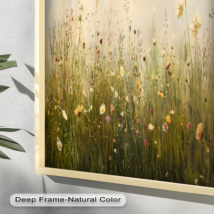 Vintage Meadow with Blooming Flowers – Serene Nature Oil Painting