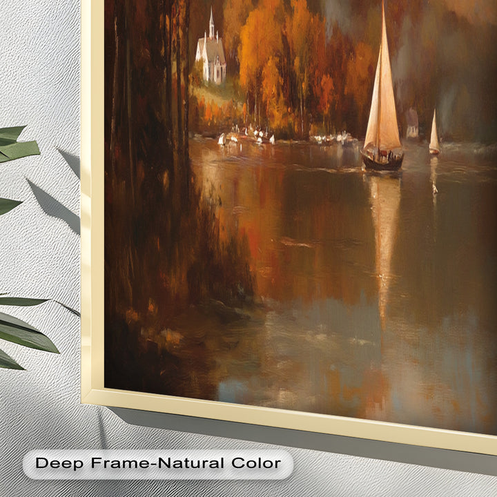 Herbstliche Segelreflexionen – Klassisches Ölgemälde des Hudson River
