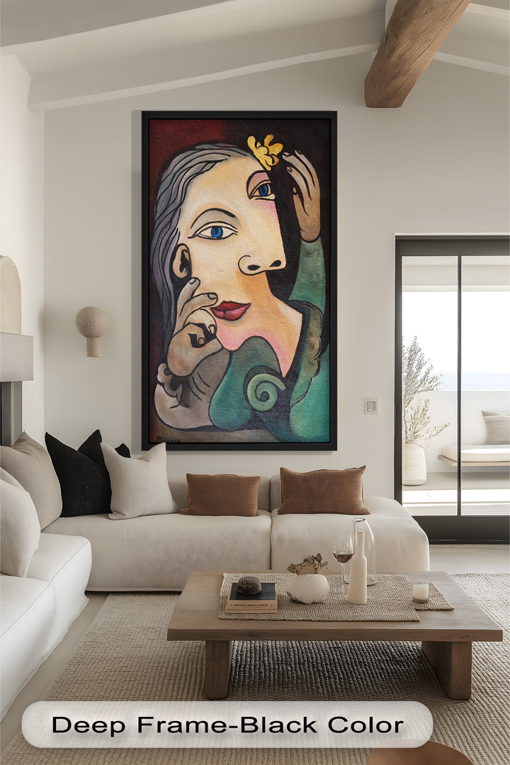 Quiet Bloom – Woman with Yellow Flower Picasso Oil Painting