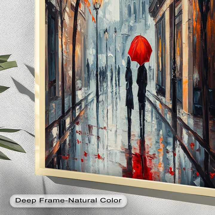 Lovers Walking with Red Umbrella - Love Oil Painting