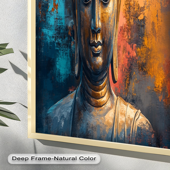 Vibrant Buddha Portrait Wall Art – Religious Oil Painting