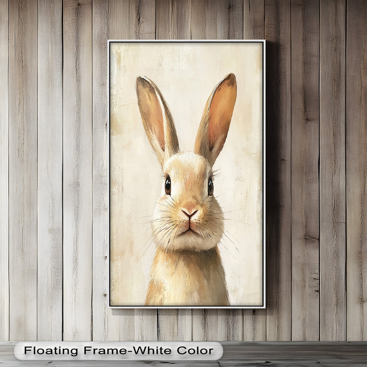 Soft-Gazed Bunny in Cream Hues - Animal Oil Painting