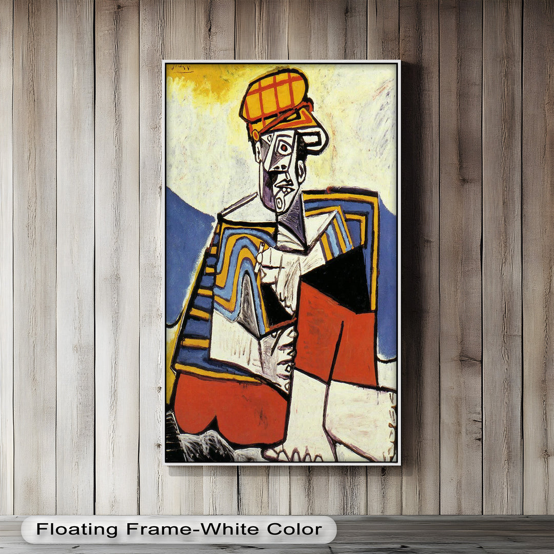 Abstract Man with Cap Wall Art – Cubist Oil Painting
