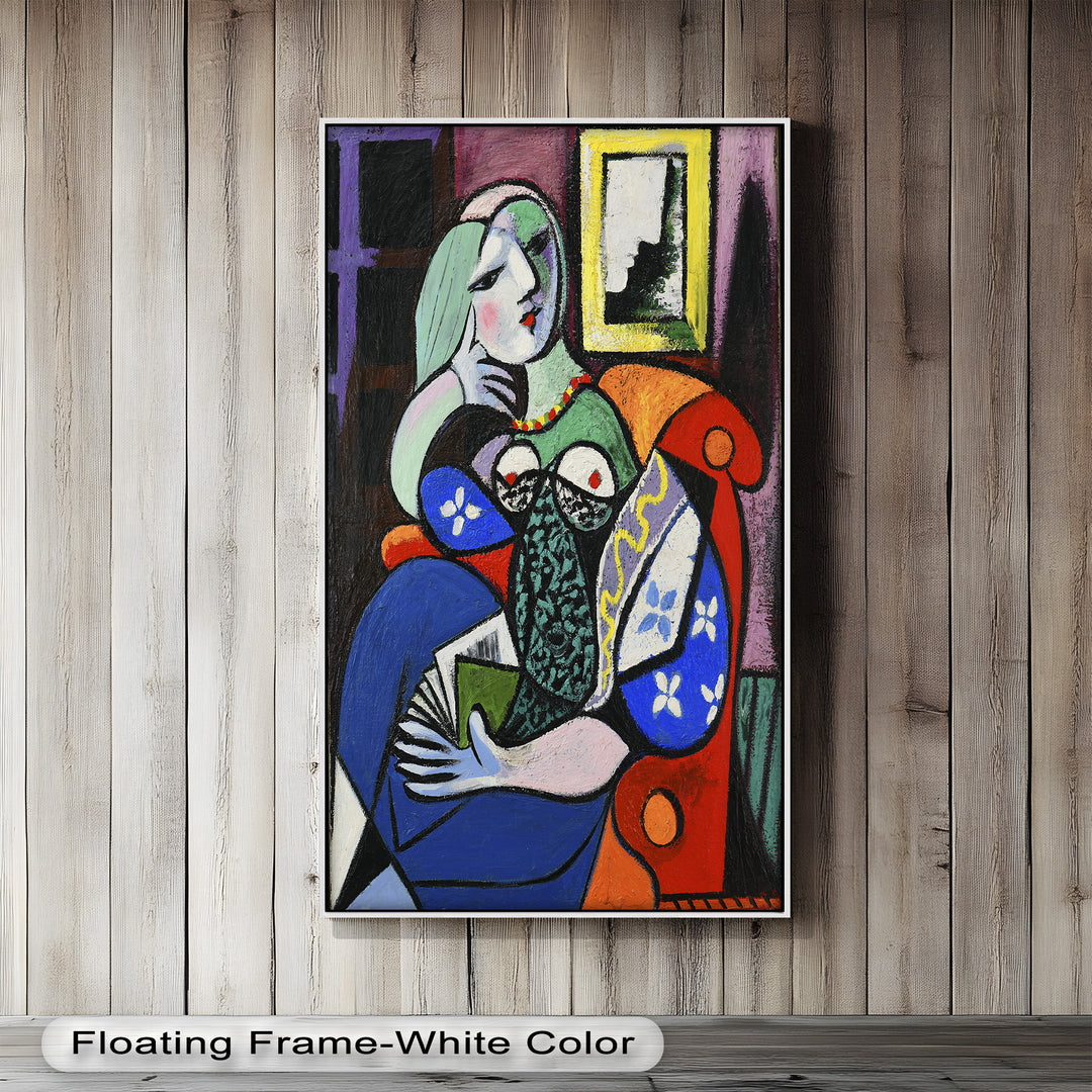 Abstract Woman Reading on Red Armchair - Picasso Oil Painting