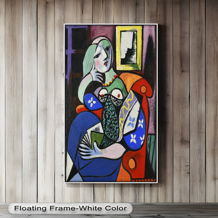Abstract Woman Reading on Red Armchair - Picasso Oil Painting