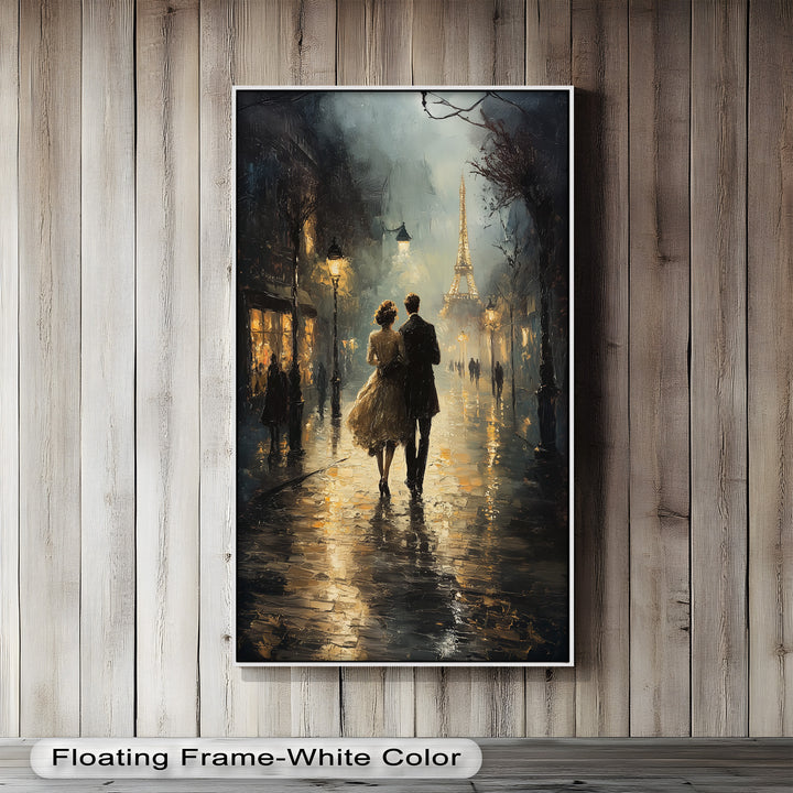 Paris Promenade – Lovers Strolling Toward the Eiffel Tower Love Oil Painting
