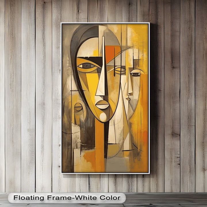 Golden Echoes – Cubist Expression of Faces in Motion Picasso Oil Painting