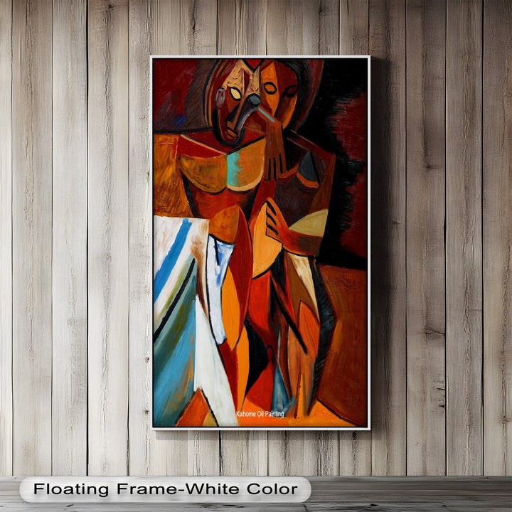 Embracing Figures Wall Art – Cubist Abstract Oil Painting