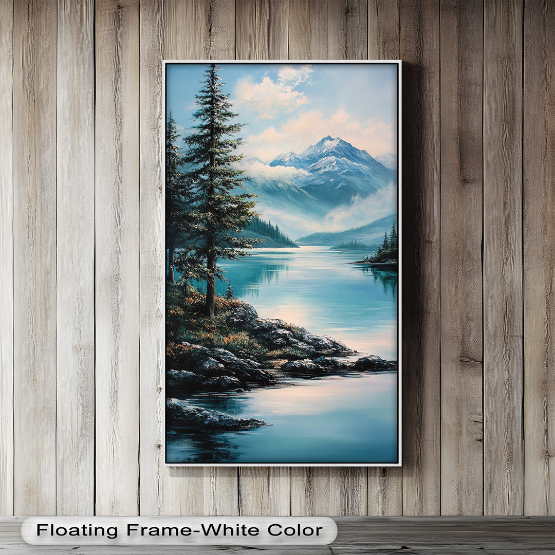 A stunning tribute to alpine beauty, this artwork captures the quiet power and pristine charm of a mountain paradise.