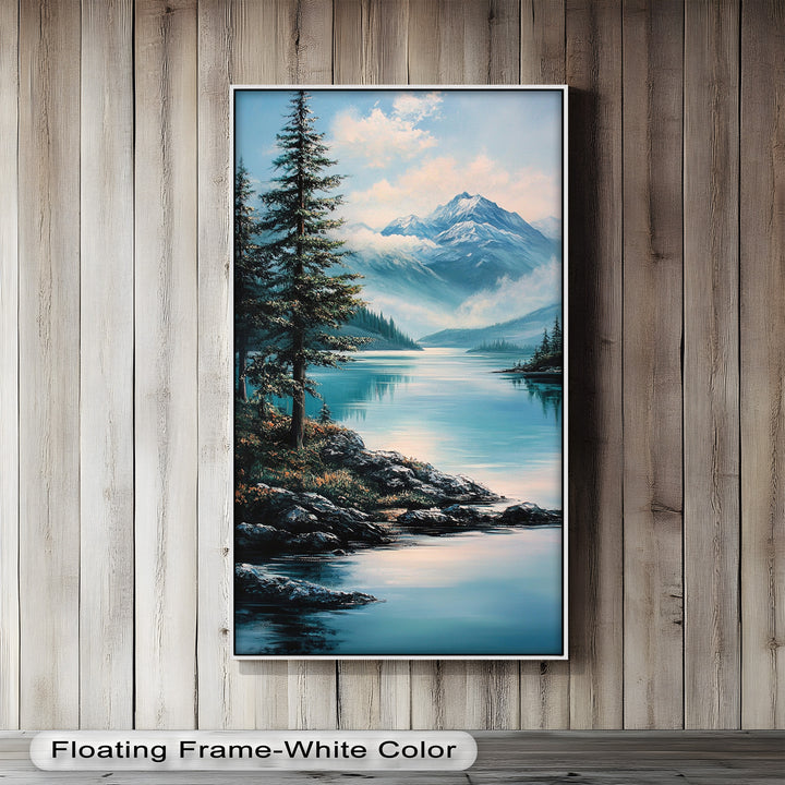 A stunning tribute to alpine beauty, this artwork captures the quiet power and pristine charm of a mountain paradise.