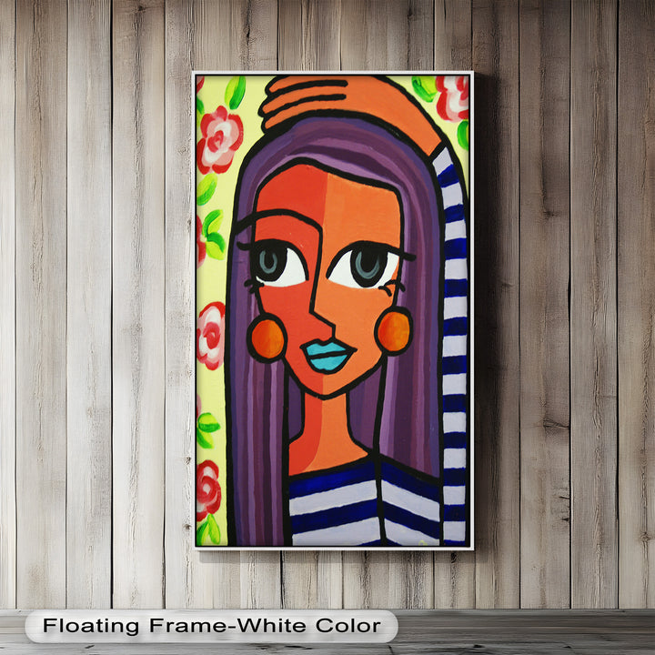 Striped Muse – Vibrant Woman with Flowers Picasso Oil Painting