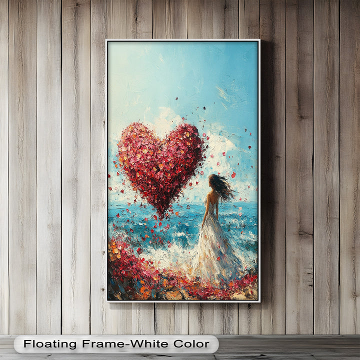Petals of Love – Romantic Woman by the Sea Love Oil Painting